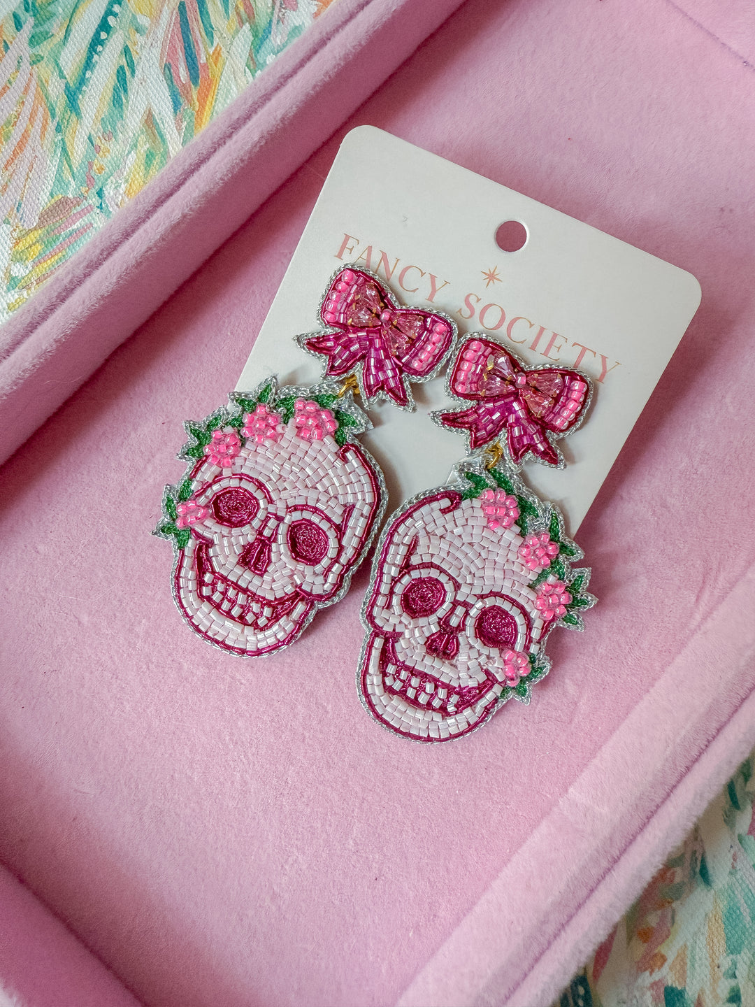 Pink Sugar Skull Earrings