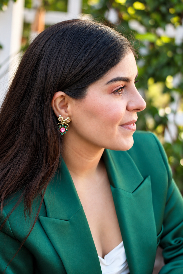 Merry Flower Earrings Dark Green and Hot Pink