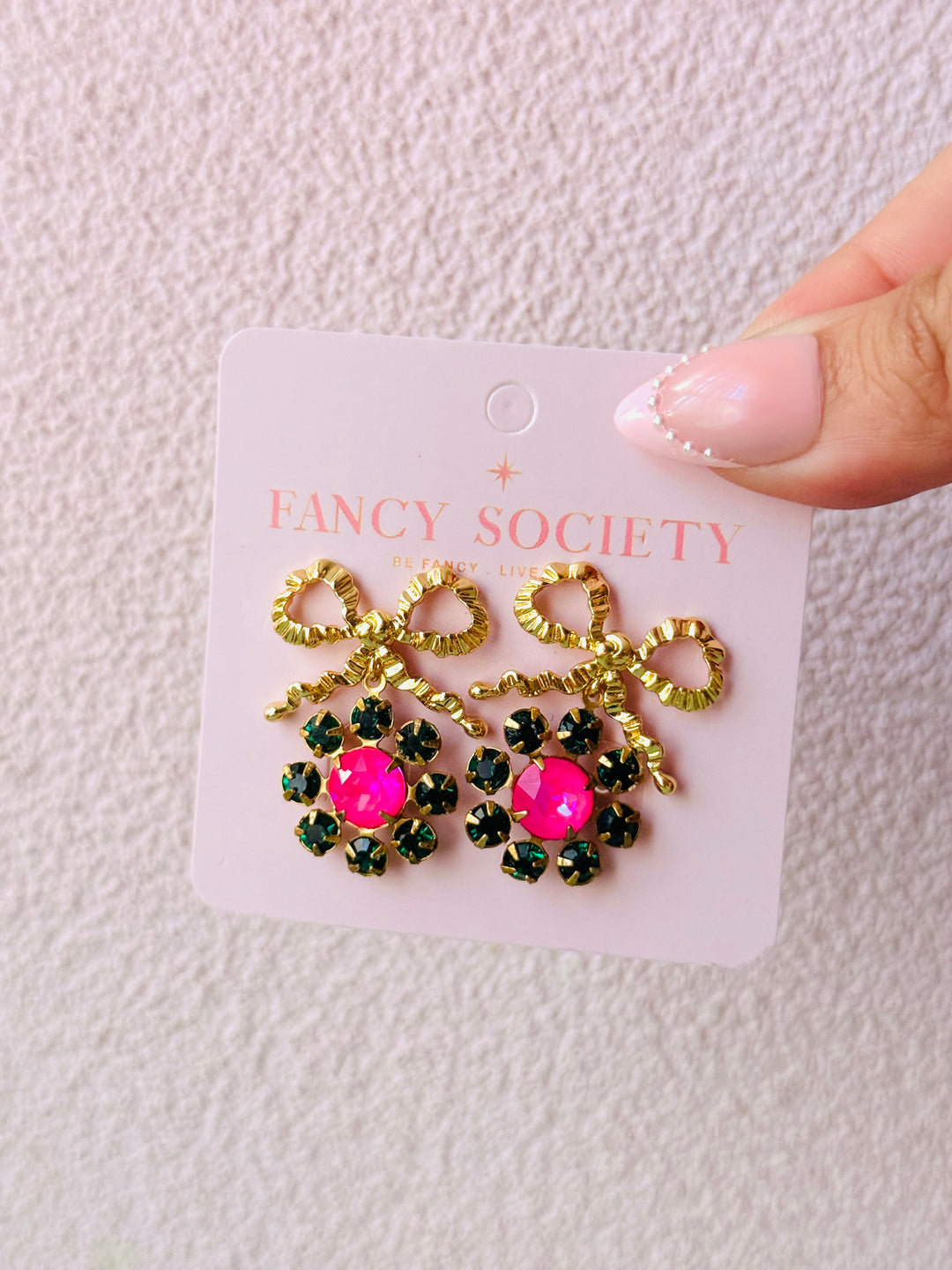 Merry Flower Earrings Dark Green and Hot Pink