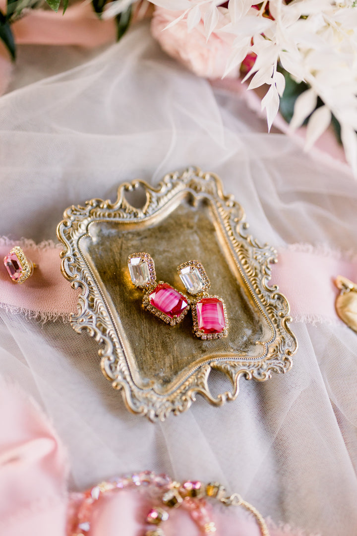 Bridgerton Two Stone Pink and White  Earrings