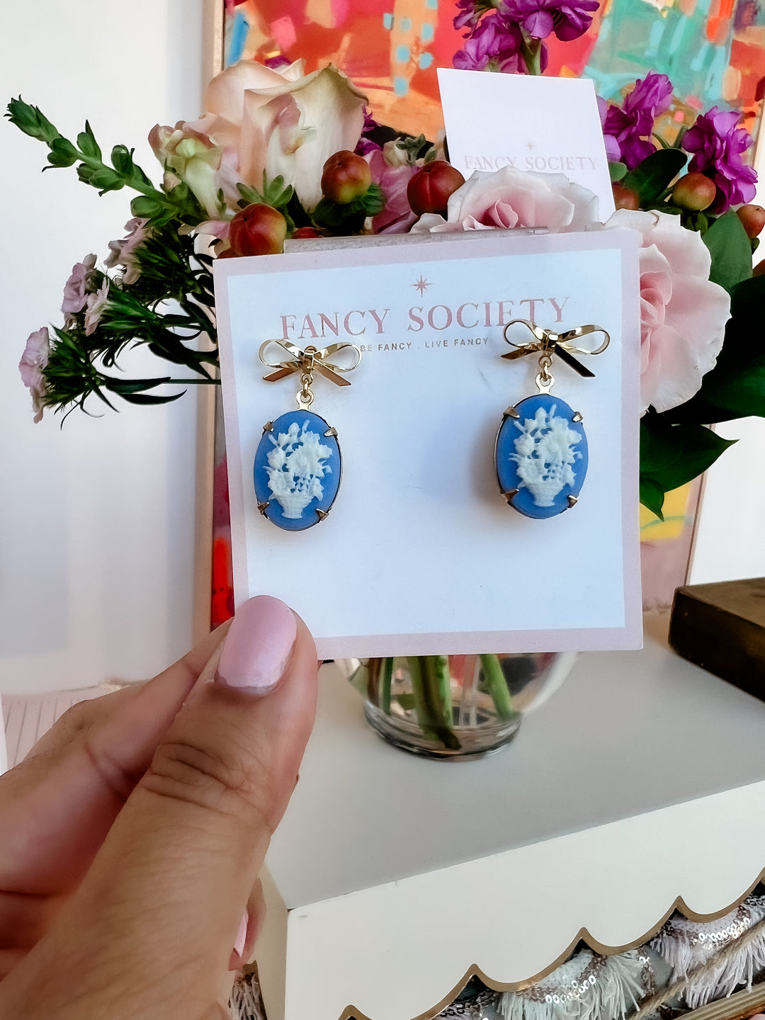 Vintage Flower Cameo Earrings