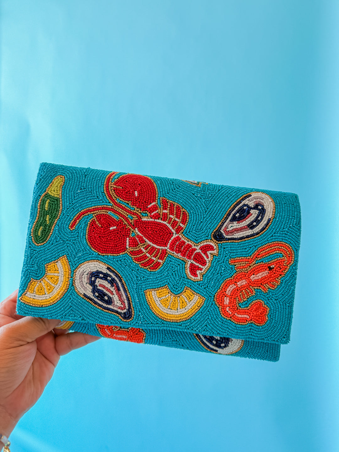 Seafood Party Beaded Bag-Blue