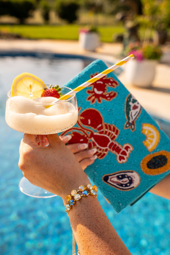 Seafood Party Beaded Bag-Blue