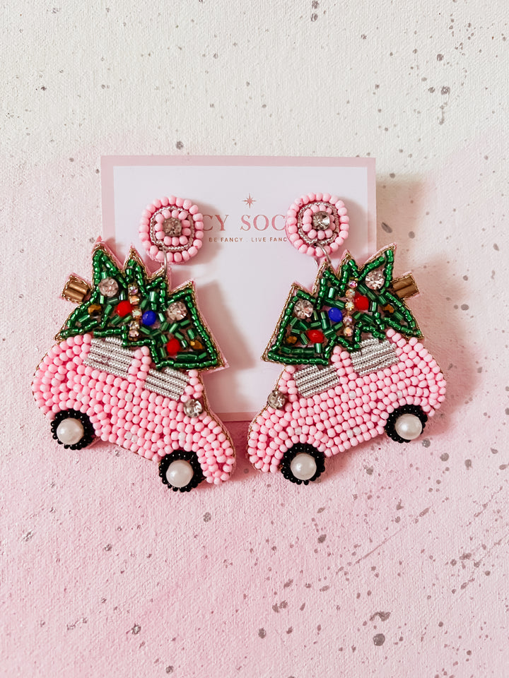 Pink Car Earrings